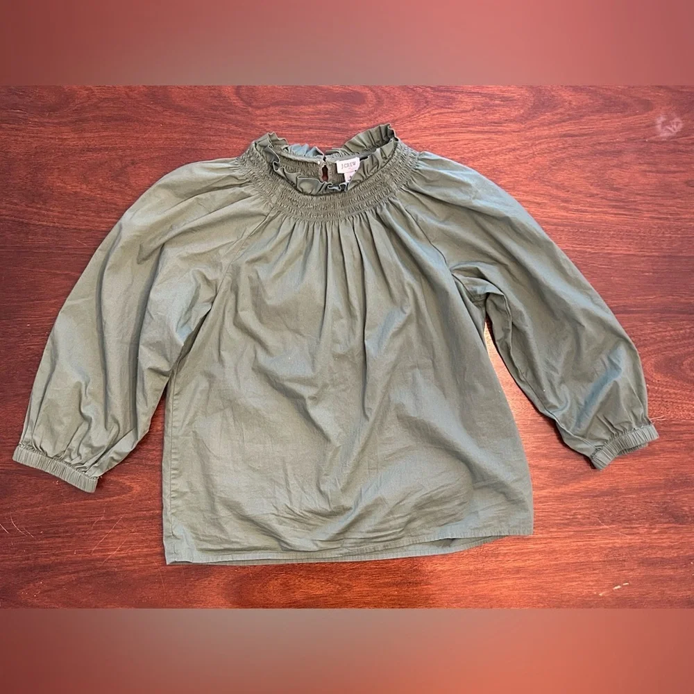 J. Crew Olive Ruffled Blouse - Picture 1 of 3